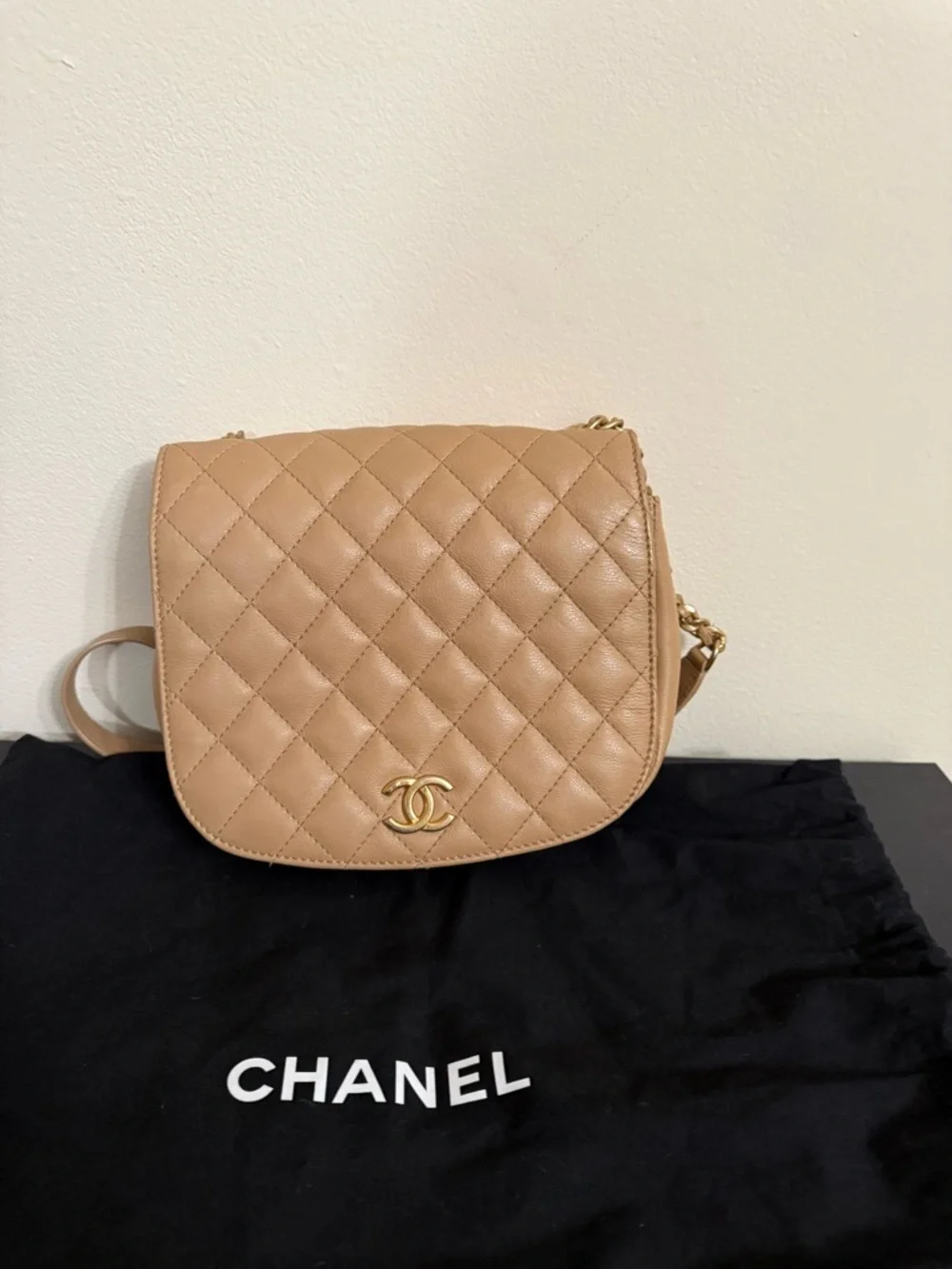 Chanel Coco CC Messenger Calfskin and Quilted Goatskin Tan Bag